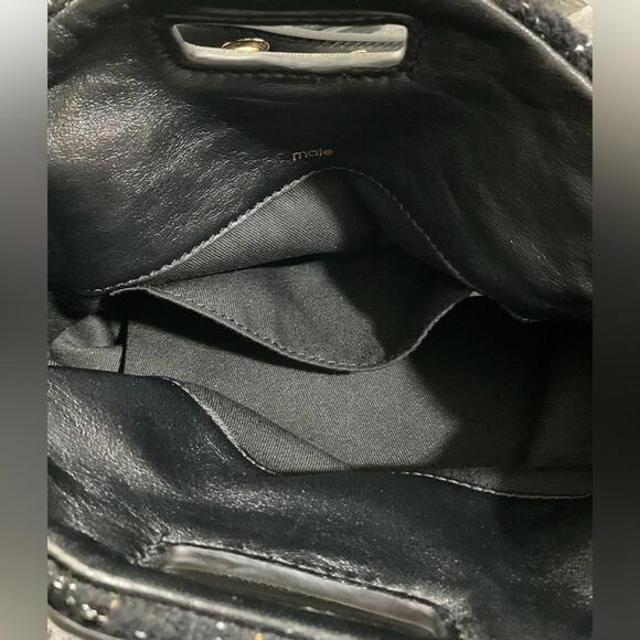 NWT MAJE Black Gold Metallic Tweed Crossbody Shoulder Bag Purse Leather Tassel - Picture 9 of 10